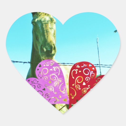 Blond paard en roze en rood hart hart sticker (Voorkant)