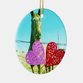 Blond paard en roze en rood hart keramisch ornament (Rechts)