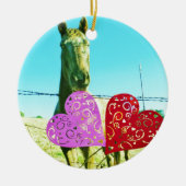 Blond paard en roze en rood hart keramisch ornament (Voorkant)