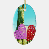 Blond paard en roze en rood hart keramisch ornament (Rechts)