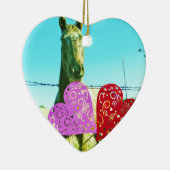 Blond paard en roze en rood hart keramisch ornament (Rechts)