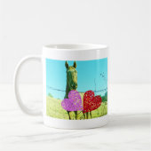 Blond paard en roze en rood hart koffiemok (Links)