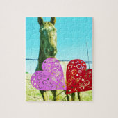 Blond paard en roze en rood hart legpuzzel (Verticaal)
