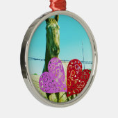 Blond paard en roze en rood hart metalen ornament (Rechts)