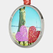 Blond paard en roze en rood hart metalen ornament (Links)