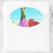 Blond paard en roze en rood hart ovale sticker (Tas)