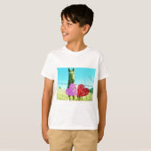 Blond paard en roze en rood hart t-shirt (Voorkant volledig)