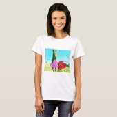 Blond paard en roze en rood hart t-shirt (Voorkant volledig)
