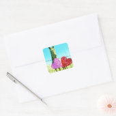 Blond paard en roze en rood hart vierkante sticker (Envelop)