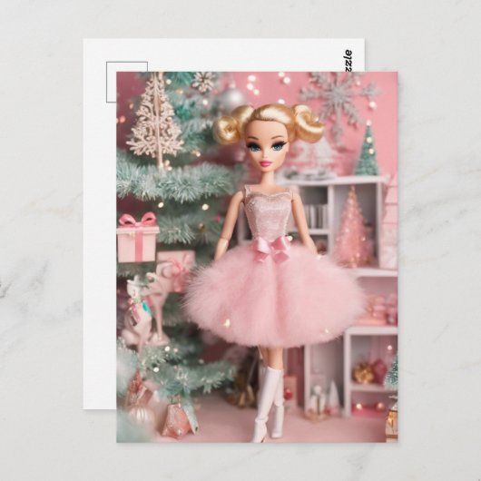 Blond Pastel Retro Kerstpop Briefkaart (Voorkant / Achterkant)