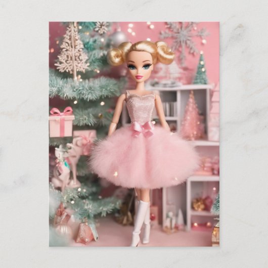 Blond Pastel Retro Kerstpop Briefkaart (Voorkant)