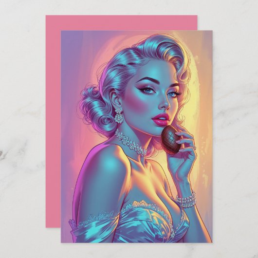 Blond Pin-Up Chocolade Ei Feestdagenkaart (Voorkant / Achterkant)