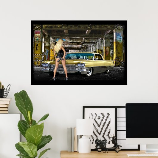 blond, pistool, cadillak poster (Thuiskantoor)