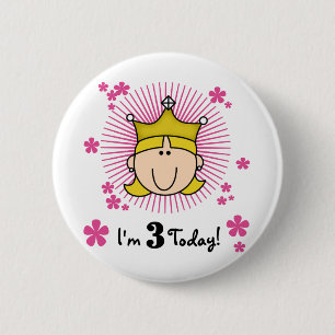 Blond Prinses 3e Verjaardag Tshirts & Cadeaus Ronde Button 5,7 Cm