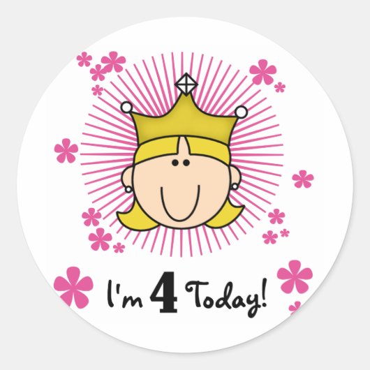Blond Prinses 4e Verjaardag Tshirts en geschenken Ronde Sticker (Voorkant)