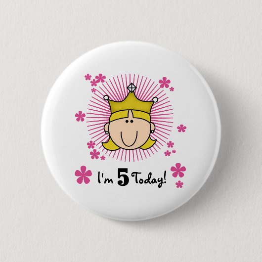 Blond prinses 5th Birthday Ronde Button 5,7 Cm (Voorkant)