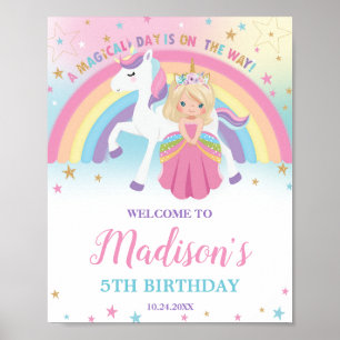 Blond Prinses Eenhoorn Verjaardag Regenboog Welkom Poster