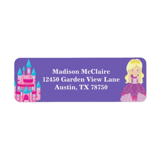 blond prinses meisje schattig Paarse retour adres Etiket (Voorkant)