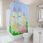 Blond prinses, prins, draak, Castle Fairytale Douchegordijn (In situ)