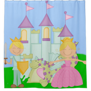 Blond prinses, prins, draak, Castle Fairytale Douchegordijn