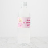 Blond Prinses Schattige Custom Roze Verjaardagsfee Waterfles Etiket (Voorkant)