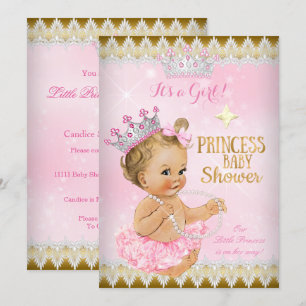 Blond Prinsesje Baby Shower Roze Tutu Goud Kaart