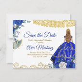 Blond Quinceañera 15 Anos Blauw Save the Date Bedankkaart (Voorkant)
