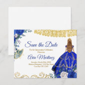 Blond Quinceañera 15 Anos Blauw Save the Date Bedankkaart (Voorkant / Achterkant)