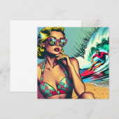  blond retro vrouw en surfer man (Voorkant / Achterkant)