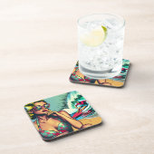 blond retro vrouw en surfer man bier onderzetter (Rechterzijde)