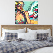 blond retro vrouw en surfer man canvas afdruk (Insitu (Slaapkamer))