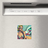  blond retro vrouw en surfer man magneet (Insitu (Vaatwasser))