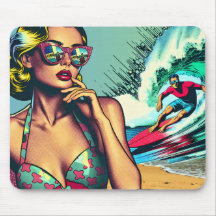 blond retro vrouw en surfer man
