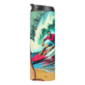 blond retro vrouw en surfer man thermosbeker (Geroteerd rechts)