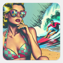  blond retro vrouw en surfer man