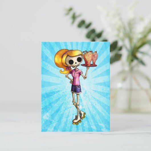 Blond Skeleton Waitress Briefkaart (Staand voorkant)