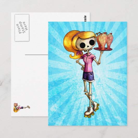 Blond Skeleton Waitress Briefkaart (Voorkant / Achterkant)