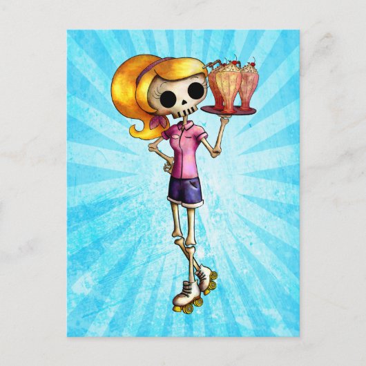 Blond Skeleton Waitress Briefkaart (Voorkant)