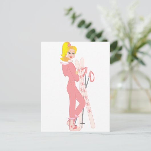 Blond Skier Briefkaart (Staand voorkant)