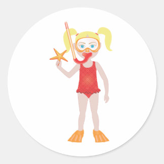 blond snorkel meisje ronde sticker