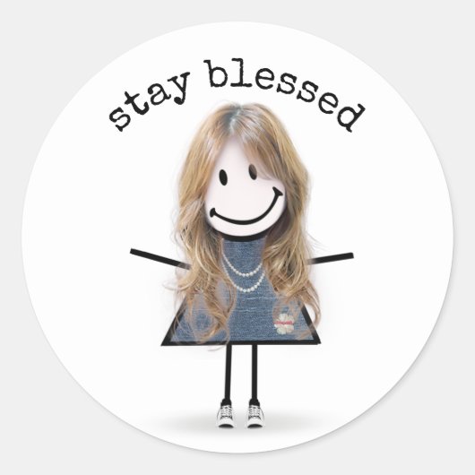 Blond Stick Girl in Sneakers Ronde Sticker (Voorkant)