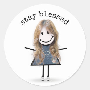 Blond Stick Girl in Sneakers Ronde Sticker