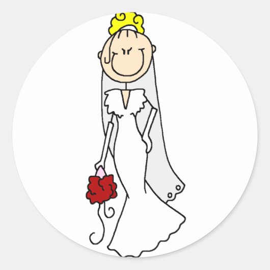 Blond Stokfiguur Bruid Sticker (Voorkant)