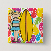 Blond Surfer Meisje Button (Voorkant)