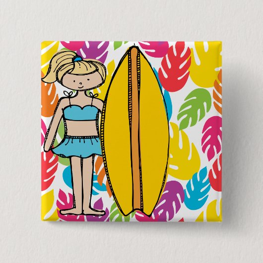 Blond Surfer Meisje Button (Voorkant)