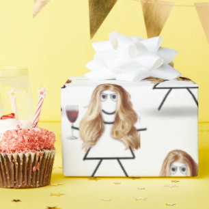 Blond tekenmeisje met rode wijn cadeaupapier