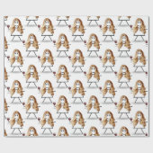 Blond tekenmeisje met rode wijn cadeaupapier (Vlak)