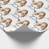 Blond tekenmeisje met rode wijn cadeaupapier (Hoek)