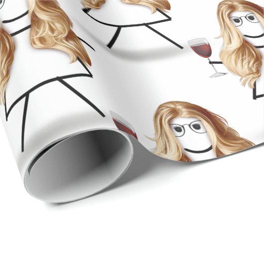 Blond tekenmeisje met rode wijn cadeaupapier (Rol Hoek)