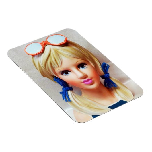 Blond Tiener Lady Head Vaas Zonnebril Pigtails Magneet (Rechterzijde)